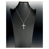 Sterling Silver & Rainbow Fire Opal Cross Necklace, 20" Italy 925 Box Chain