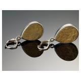 Pyrite Druzy Sterling Silver Teardrop Earrings Signed AKR 925 Leverback