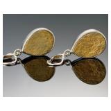Pyrite Druzy Sterling Silver Teardrop Earrings Signed AKR 925 Leverback