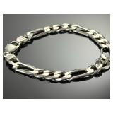 Italian Sterling Silver Figaro Link Bracelet 925 Italy 9" 10mm 26.8g
