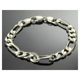 Italian Sterling Silver Figaro Link Bracelet 925 Italy 9" 10mm 26.8g
