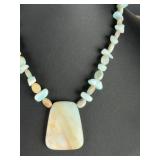 Artisan Amazonite and Jasper Statement Necklace, Bohemian Toggle Clasp, 18.5"