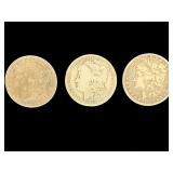 3 US Morgan Silver Dollar Coins 90% Silver Lot 1880, 1889, 1899