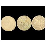 3 US Morgan Silver Dollar Coins 90% Silver Lot 1880, 1889, 1899
