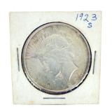 1923-S Peace Dollar US Silver Coin, 90% Fine Silver, San Francisco Mint