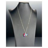 Sterling Silver Zuni Style Multi-Stone Inlay Bear Pendant Necklace, 925 Italy