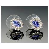 Sterling Silver 925 Kiran Jewels Amethyst CZ Halo Stud Earrings KRN