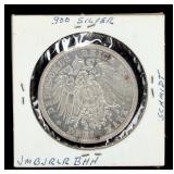 1914-A German Empire Prussia 3 Mark .900 Silver Coin Wilhelm II Uncirculated