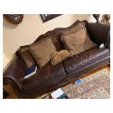  Ashley  Carved Italian brown leather/fabric couch
