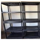 EAT327 two black plastic shelving units
