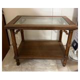 PPM024 Asian Inspired Glass Top Wooden End Table