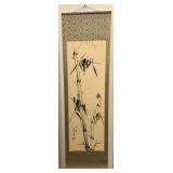 PPM122 Chinese Brushstroke Painting Hanging Scroll Of Bird On Bamboo 