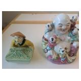 EHE065- Porcelain Buddha And Chinese Box Statue. 