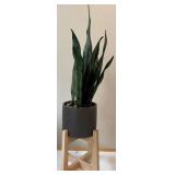 EHE067 - Tall fake potted plant on wooden stand 