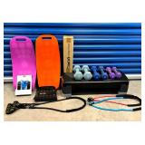 EHE084 Gym Equipment, Weights, Simply Fit Boards, Resistance Bands, Jump Rope, & Step 