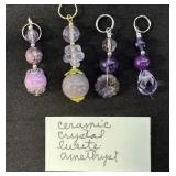 EHE102 - Myrna Lee Chang Ceramic Crystal Lucite Amethyst Pendants 