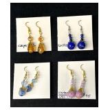 EHE129 - Myrna Lee Chang Crystal, Agate, & Lapis Beaded Earrings 