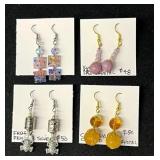 EHE130 - Four Pairs of ML Chang Carved Carnelian, Agate, Hand Made Glass, & Frog Beaded Earrings 
