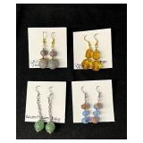 EHE141 - Myrna Lee Chang Carved Crystal, Adventurine, Lavender Jade, & Hand Made Glass Earrings