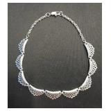 EHE145 - Myrna Lee Chang 18" Silver Toned Choker Necklace 