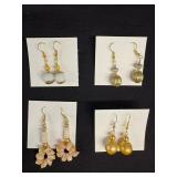 EHE153 Myrna Lee Chang Puka Shell, White Onyx, Vintage Bead, And FW Pearl Earrings