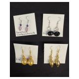 EHE160 Myrna Lee Chang Amethyst Vintage Lucite, Black Crystal, FW Pearl, Vintage Bead Earrings.