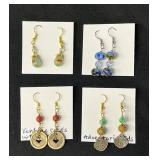 EHE168 - Myrna Lee Chang Adventurine, Red Coral, & Handmade Glass Bead Earrings Four Pairs