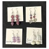 EHE183 - Myrna Lee Chang Amethyst , White Crown Flower Molded Bead, Purlpe Crystal, & Bead Earrings