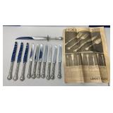 EHE314 - Vintage Sterling Silver Steak, Butter & Carving Knives and Vintage Liberty House Ad Insert