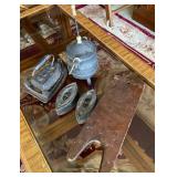 KVS025 - Vintage Cast Iron Sad Irons, Miniature Pot, Sleeve Ironing Board