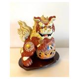 EFF010 Japanese Kutani Ware, Hand Painted Lion on a Ball Ceramic