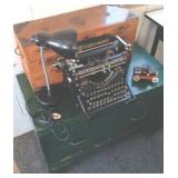 EFF061 Vintage Wood Cabinet, File Cabinet & Underwood Typewriter