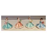 MHH031 Four Vintage Josef Originals Porcelain Birthstone Girl Figurines