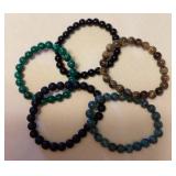 MHH045 Five Polished Stone Beaded Bracelets New
