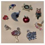 MHH057 Ten Costume Jewelry Brooches 