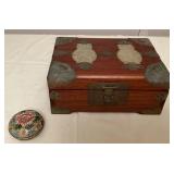 MHH066 Chinese Wooden Jewelry Box & Cloisonné Trinket Box