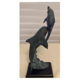 MHH097 Vintage Brass Sculpture Of Dolphin Mother & Baby