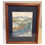 MHH122 Koa Framed Picture Of Canoe Paddlers