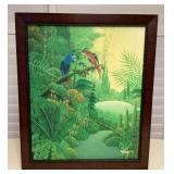 MHH127 Framed Original Painting Of Two Parrots In A Tropical Forest