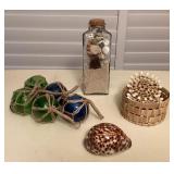 MHH140 Curio Glass Floats, Seashells & Woven Coaster Set