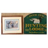 ETS030 Limited Edition Print Of Black-Bellied Whistling Ducks With A Carved Duck Sign.