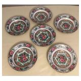 MMC061 Six Chinese Porcelain Rose Medallion 9.5” Shallow Bowls