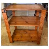 KKS124 - Vintage Wood Kitchen Rolling Island/Utility Cart