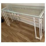 KKS129 - Vintage Console/Sofa Table With White Metal/Glass