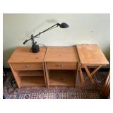 AKC002 - Pair of End Tables/Night Stands, Folding Wood TV Tray & Lamp