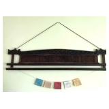 AKC005 - Vintage Thai Weaving Loom Reed Wall Display, Carved Wood w/Fabric Flags