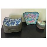 AKC008 - Trio of Vintage/Antique Chinese Ceramic & Metal Trinket Boxes & Dish