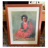 AKC019 - "The Lei Maker" Koa Framed & Matted Print by American Painter Theodore Wores