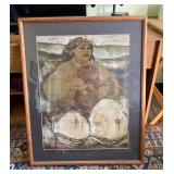 AKC024 Yvonne Cheng LE Hawaii Opera Theater Batik Poster Print Koa Frame & Matted 24.5" x 30"