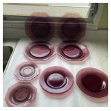 AKC043 - Collection of Vintage Hazel Atlas Amethyst Octagonal Glassware 